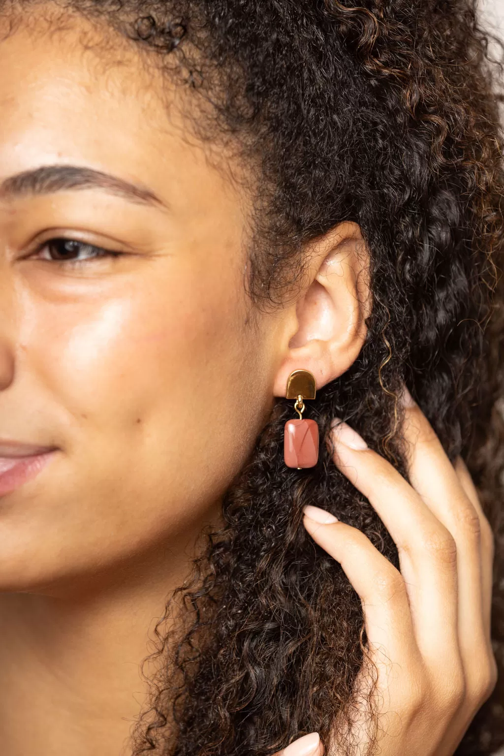 gold dome  maroon jasper earrings