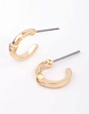 Gold Triangular Diamante Huggie Earrings