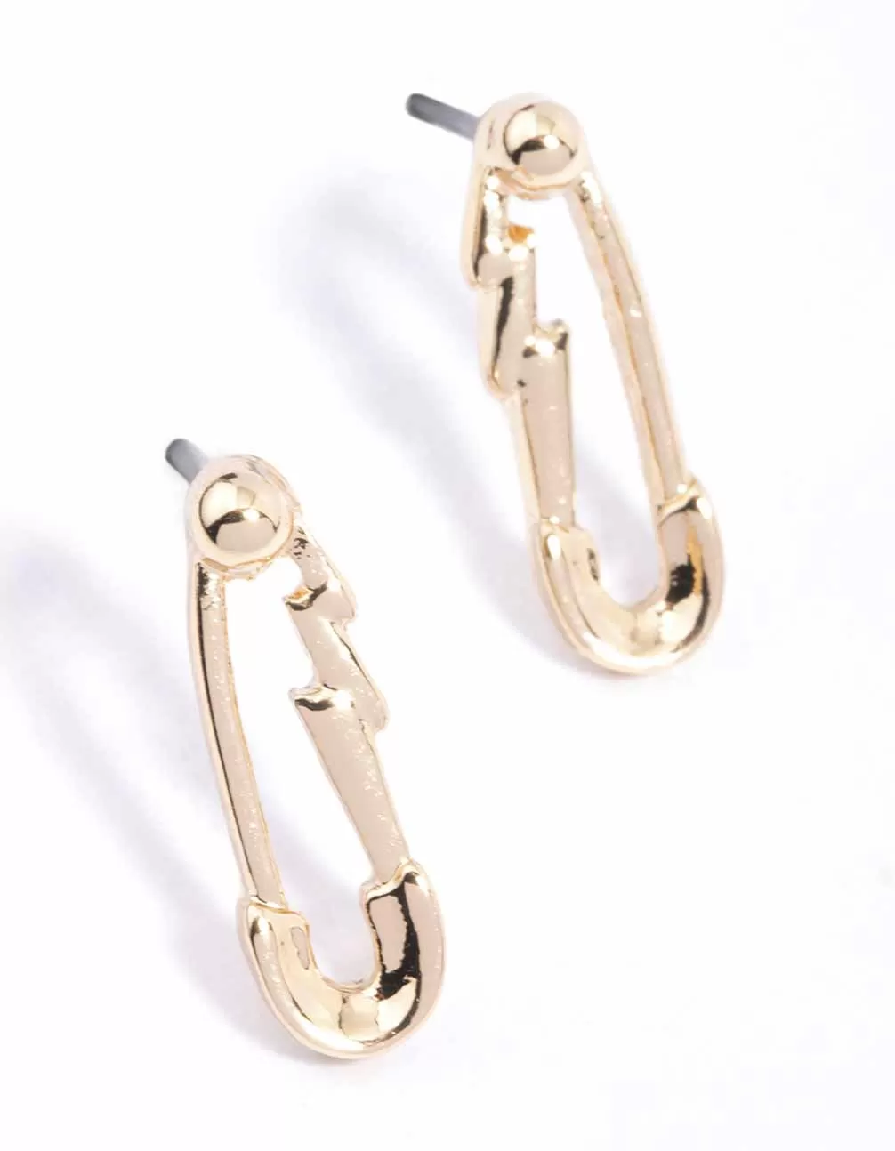 Gold Zig Zag Safety Pin Stud Earrings