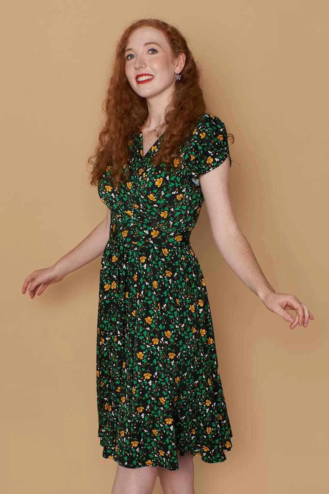 Green & Mustard Floral Jersey Dress