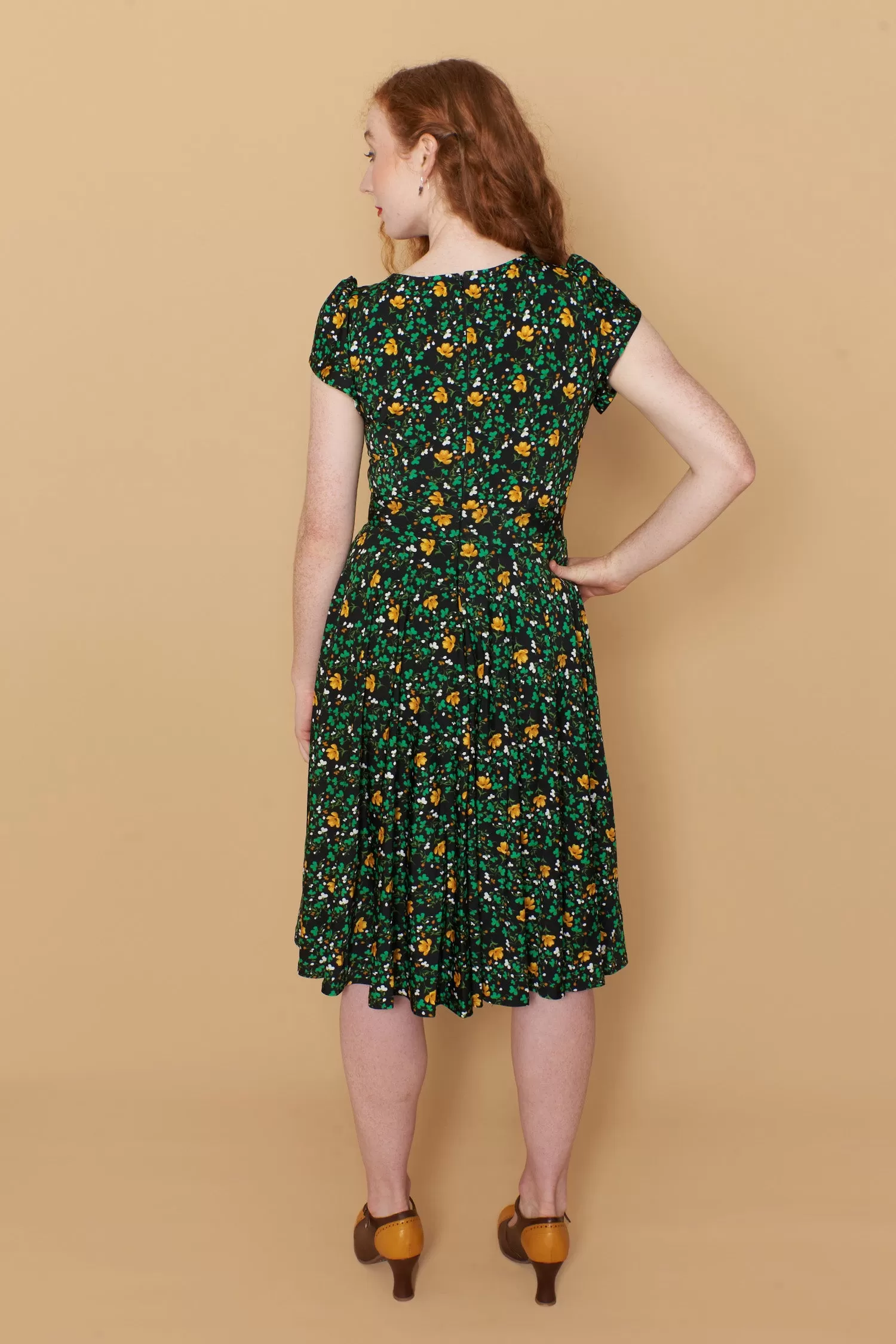 Green & Mustard Floral Jersey Dress