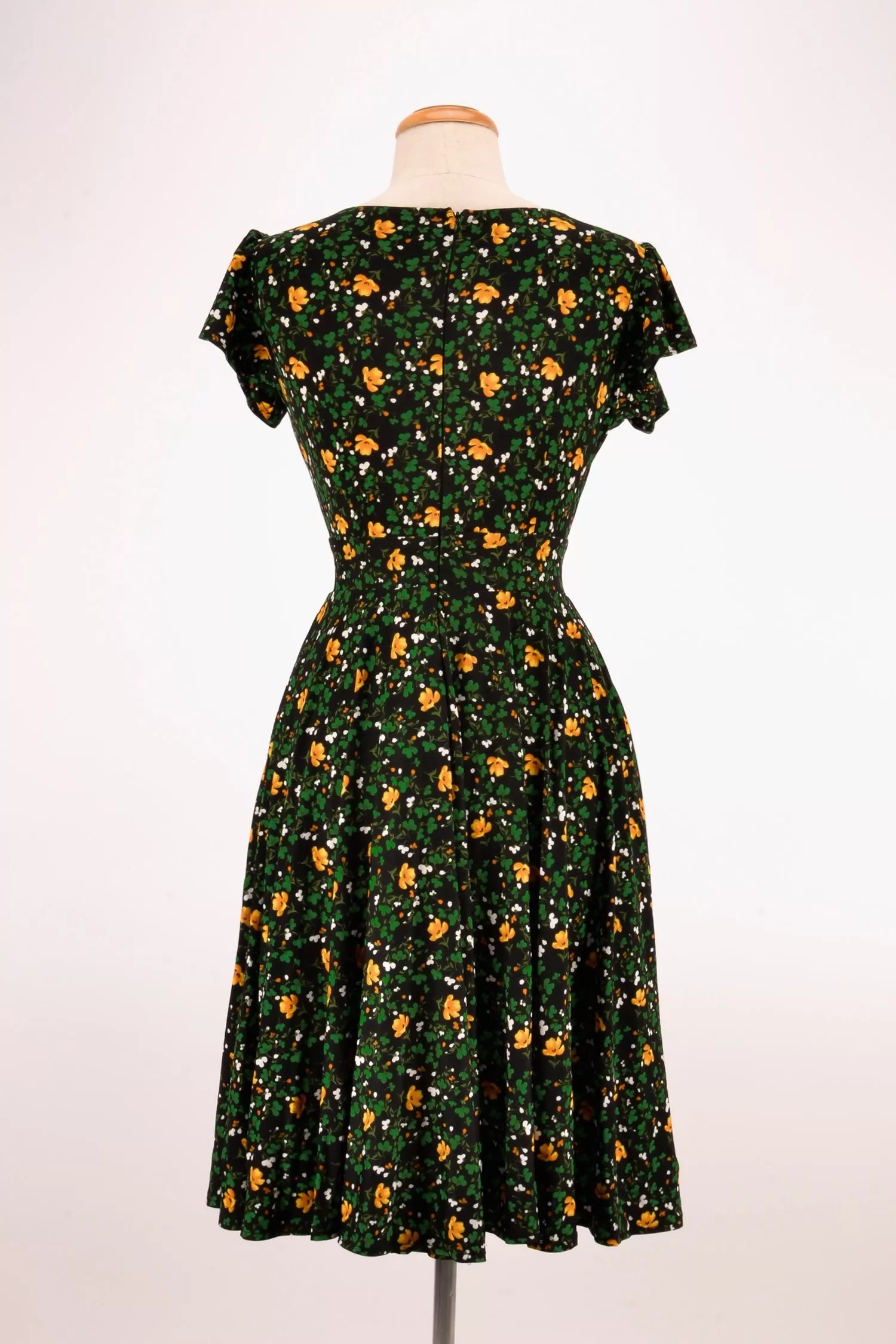 Green & Mustard Floral Jersey Dress