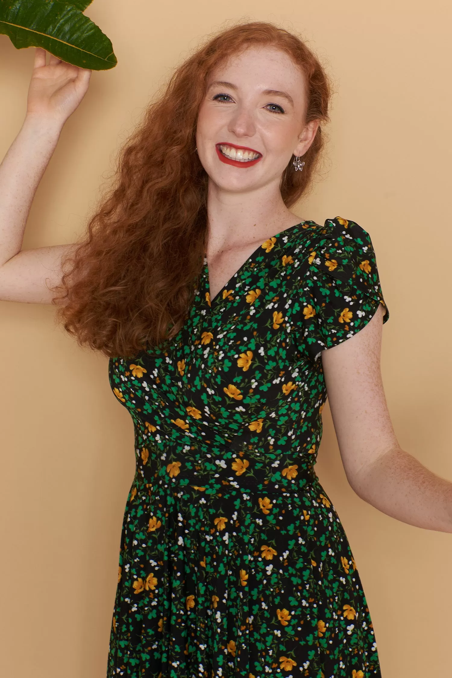 Green & Mustard Floral Jersey Dress