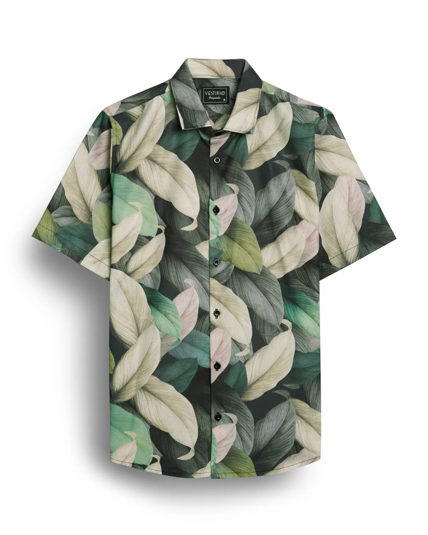 Green leaf print half sleeve shirt for men