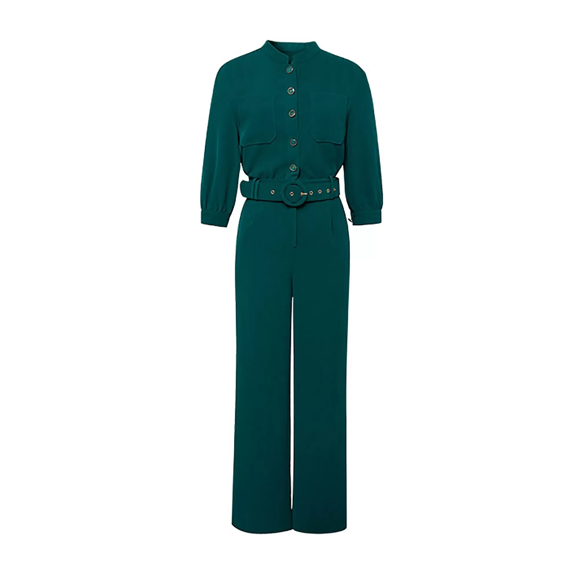 Green Single Breasted Buckle Belt Jumpsuit