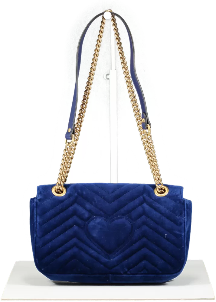 Gucci Gg Marmont Mini Velvet Shoulder Bag In Blue One Size