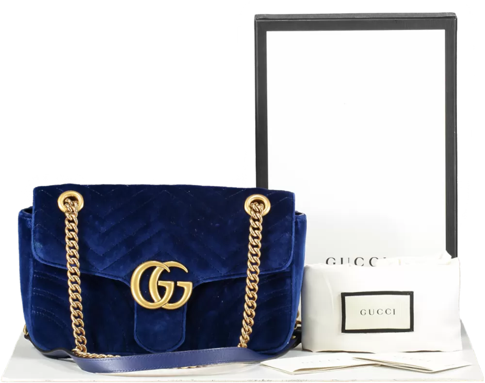 Gucci Gg Marmont Mini Velvet Shoulder Bag In Blue One Size