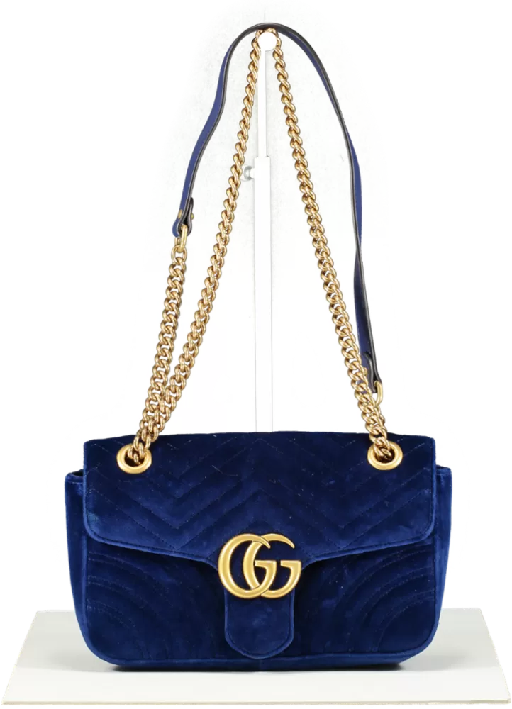 Gucci Gg Marmont Mini Velvet Shoulder Bag In Blue One Size