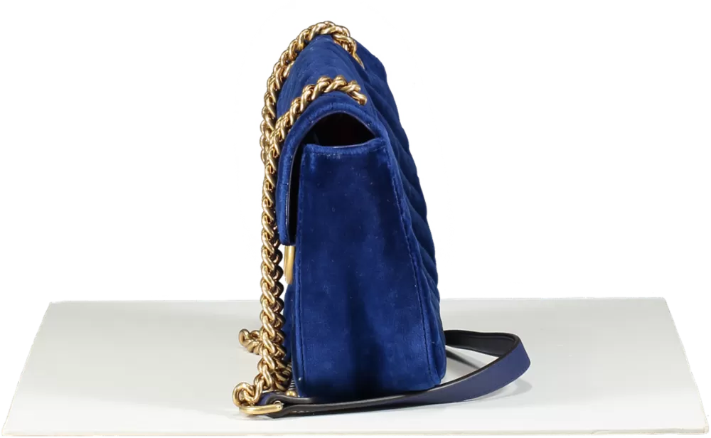 Gucci Gg Marmont Mini Velvet Shoulder Bag In Blue One Size