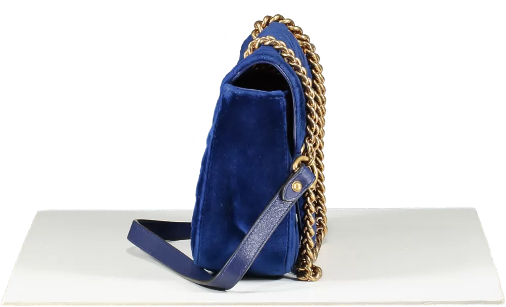 Gucci Gg Marmont Mini Velvet Shoulder Bag In Blue One Size