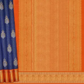 Handwoven Blue with Orange Kanjivaram Silk Saree - 1898T008799DSC