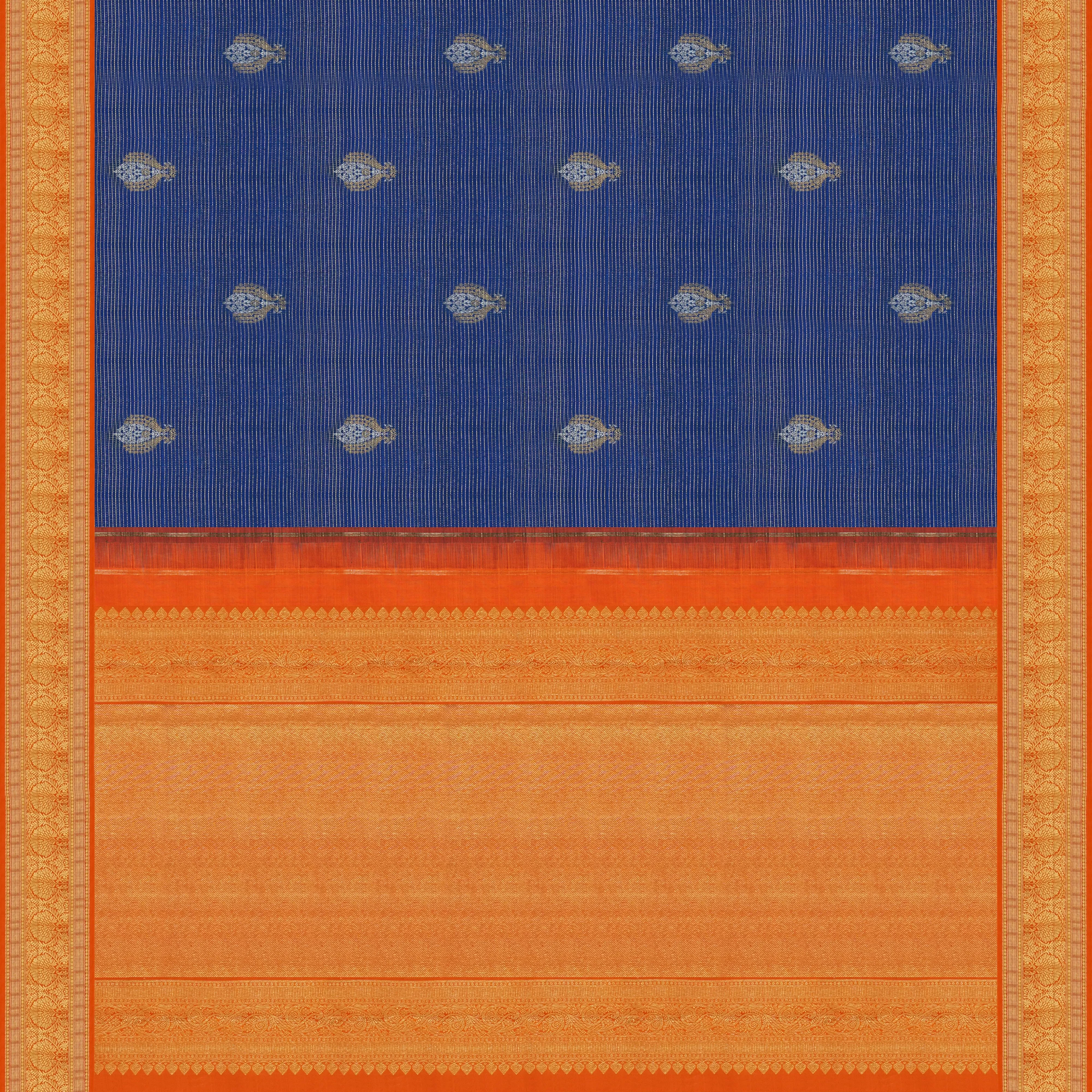 Handwoven Blue with Orange Kanjivaram Silk Saree - 1898T008799DSC