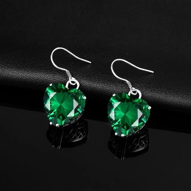 Heart Shape Emerald Drop Earrings - 925 Sterling Silver