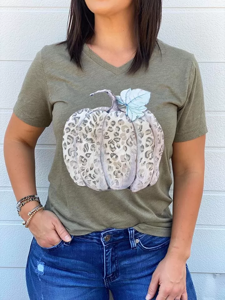 Heather Olive {WILD PUMPKIN} Leopard V-Neck Tee