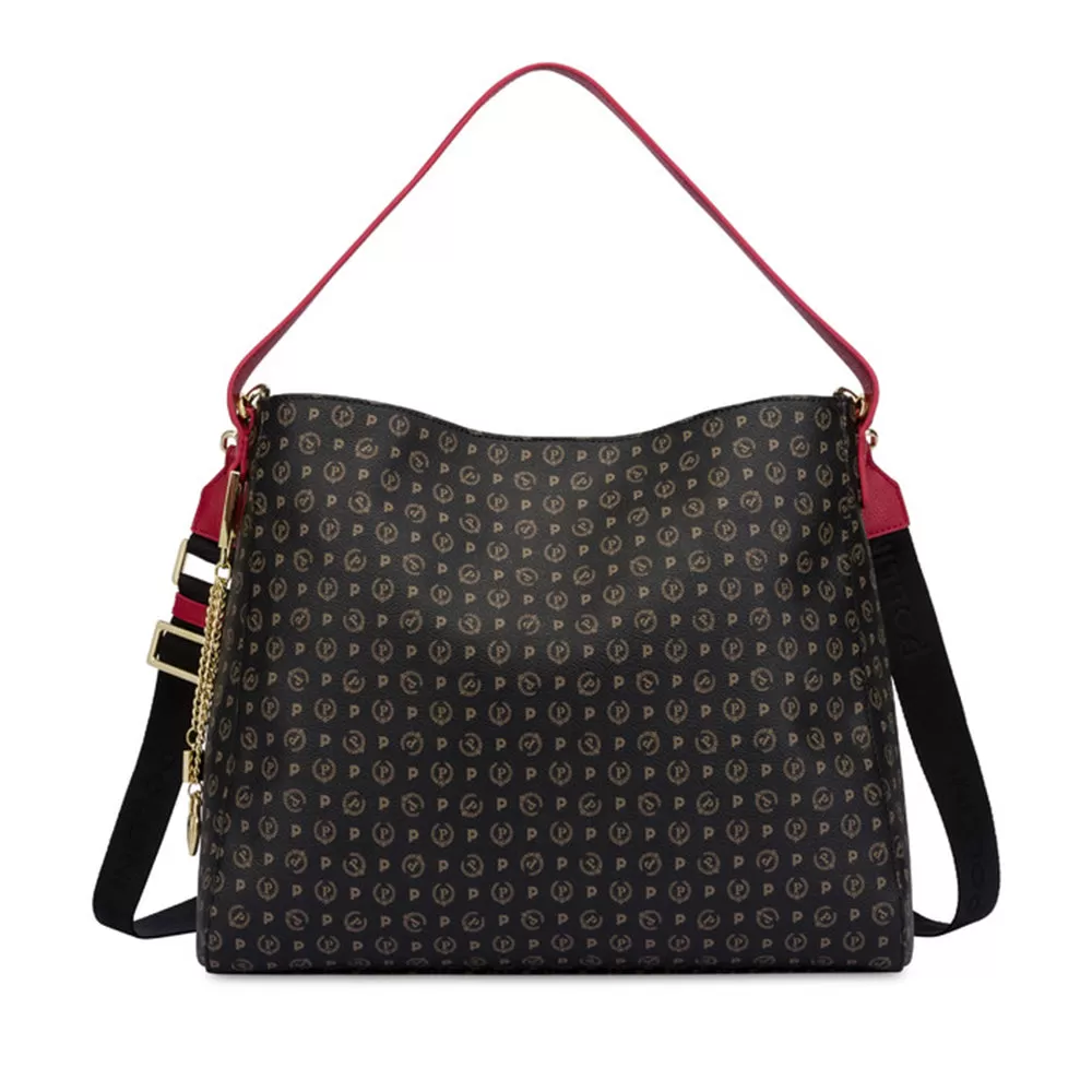 Hobo Bag con Tracolla POLLINI linea Heritage Logo Classic Nero e Lacca