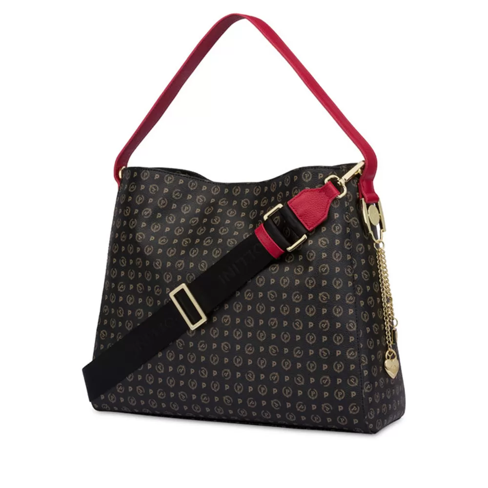 Hobo Bag con Tracolla POLLINI linea Heritage Logo Classic Nero e Lacca