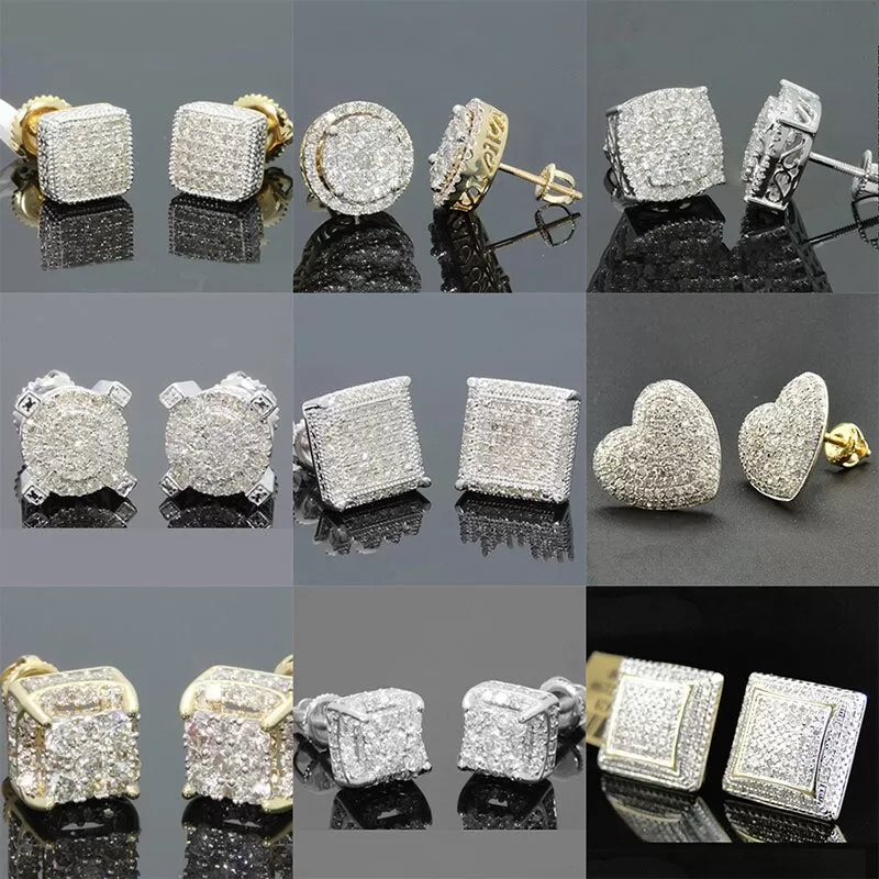 Iced Out Bling Gold Micro Pave Cubic Zircon Studs Unisex