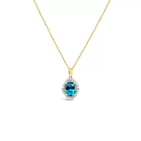 Irisa by Martin Binder Blue Zircon & Diamond Oval Halo Necklace