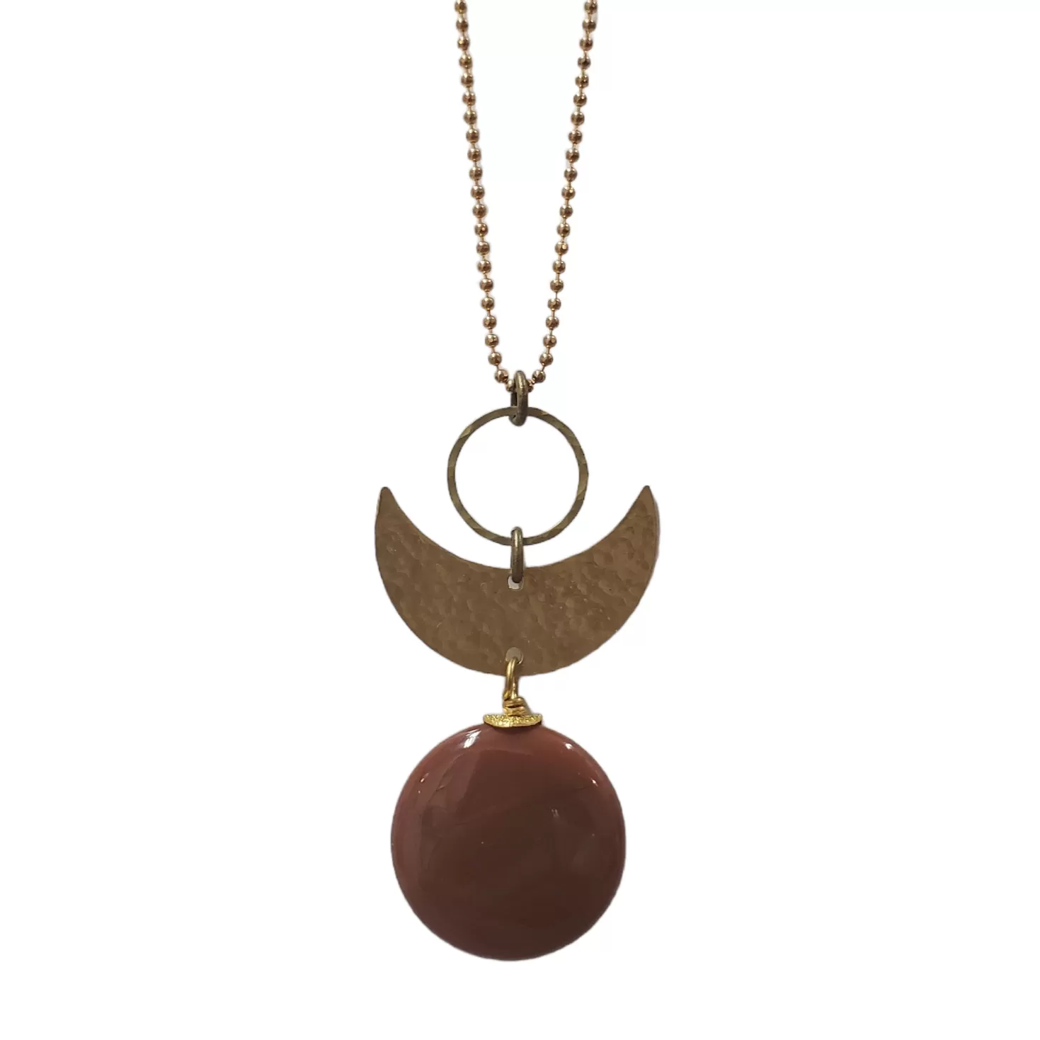 Jasper Crescent Moon Necklace - Rust