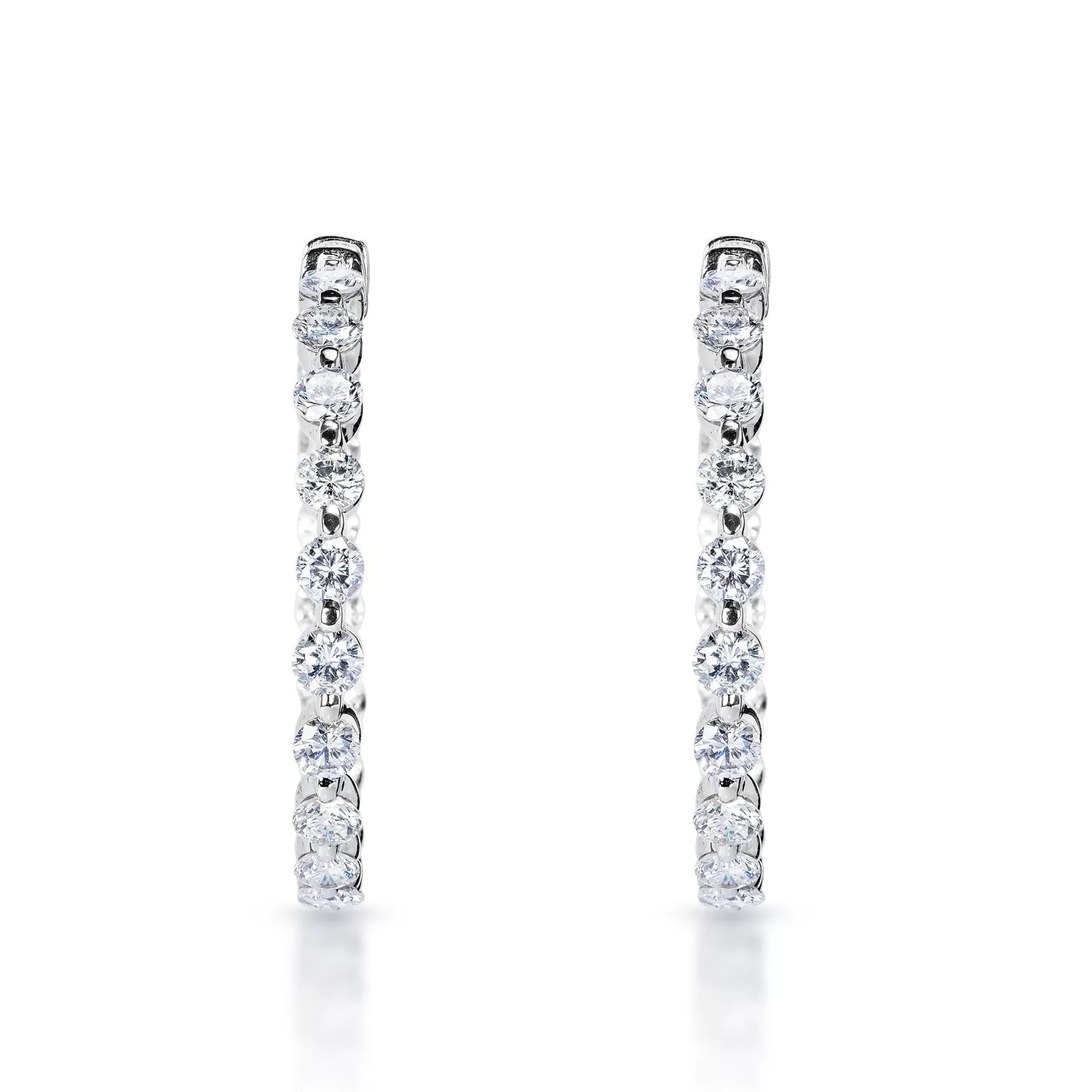 Kaitlyn 7 Carat Round Brilliant Diamond Hoop Earrings in 14k White Gold