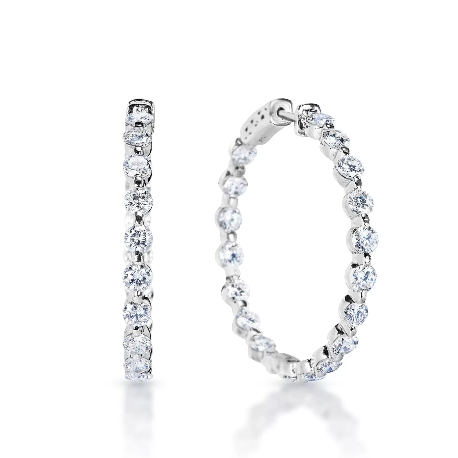 Kaitlyn 7 Carat Round Brilliant Diamond Hoop Earrings in 14k White Gold