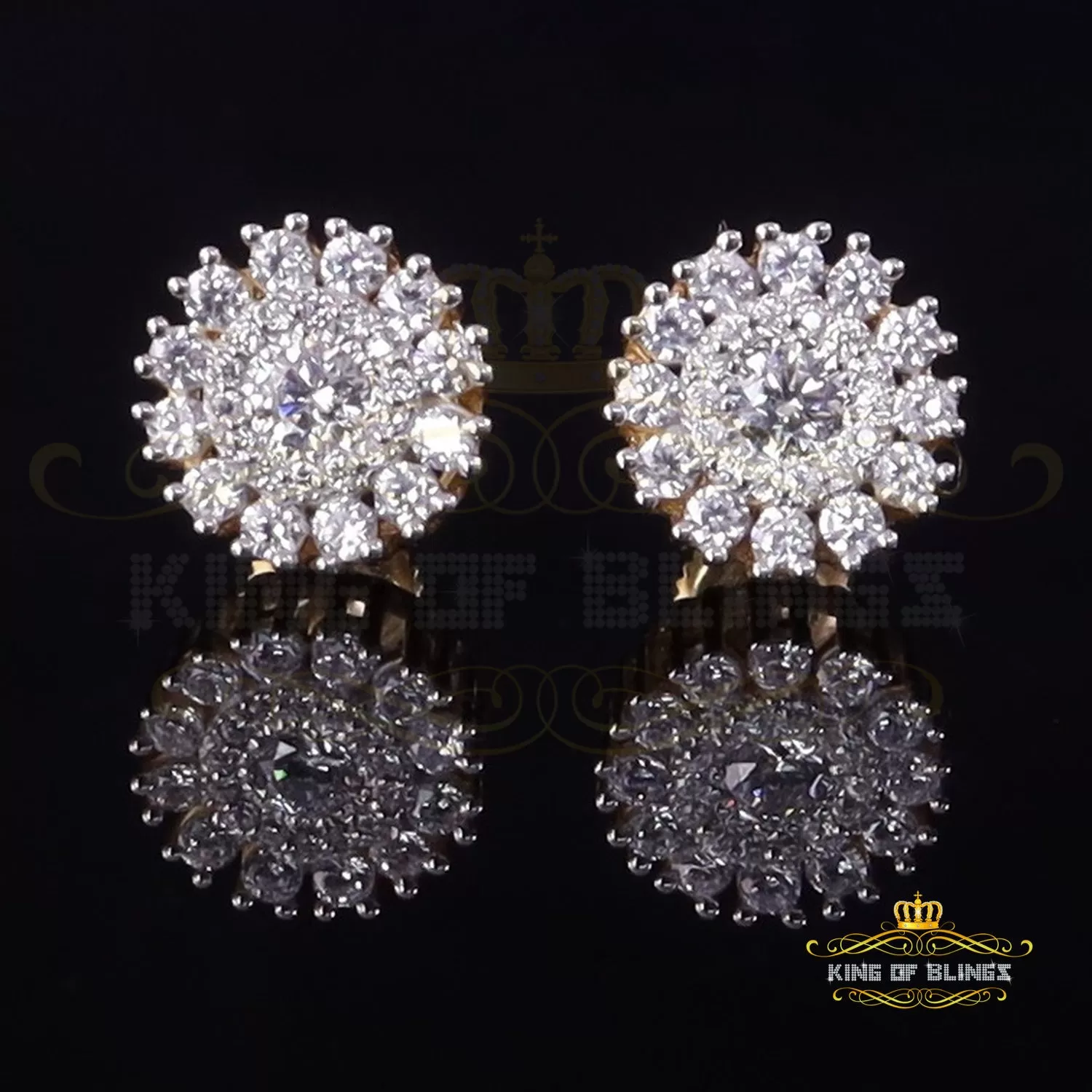 King of Bling's 1.28ct Cubic Zirconia Yellow 925 Sterling Silver For Men's/Womens Round Earrings