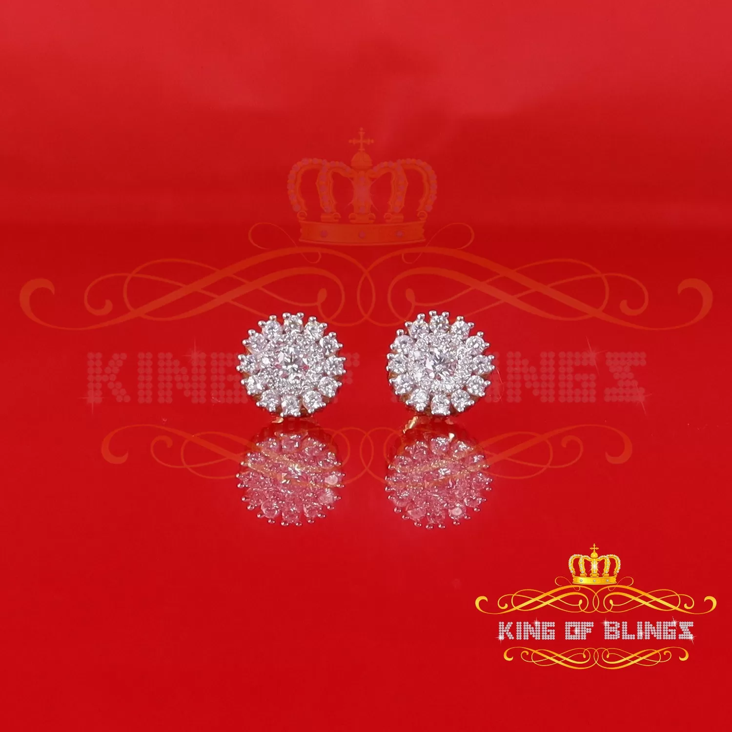 King of Bling's 1.28ct Cubic Zirconia Yellow 925 Sterling Silver For Men's/Womens Round Earrings