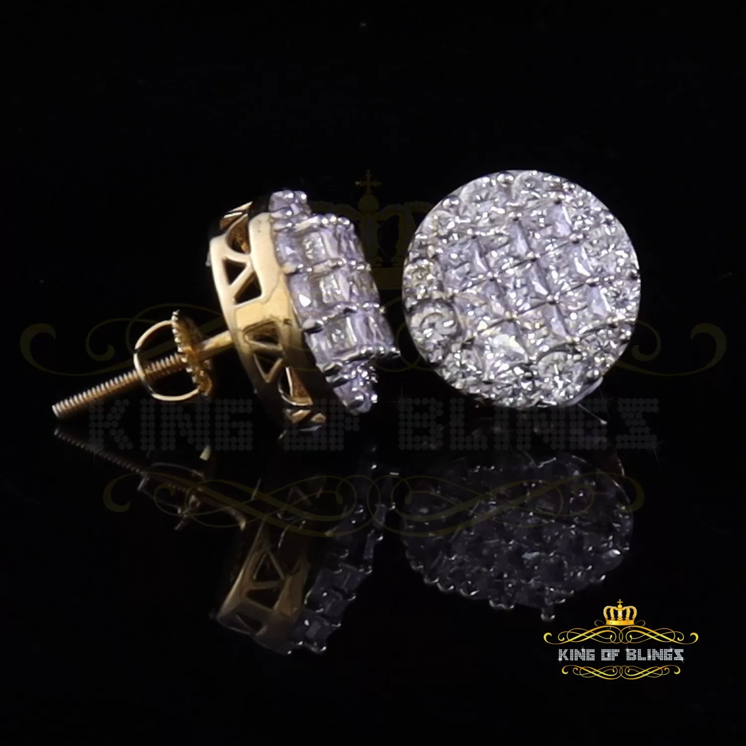 King of Bling's 3.46ct Cubic Zirconia 925 Yellow Sterling Silver Women's Hip Hop Round Earrings