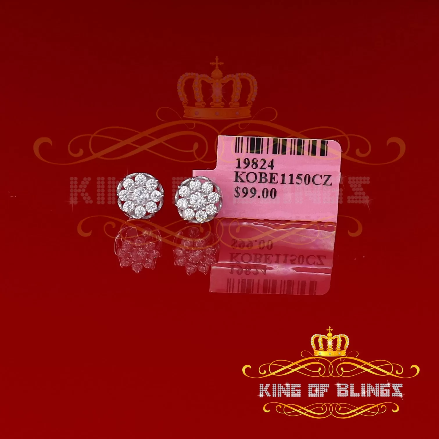 King of Blings- White 925 Silver Cubic 0.14ct Zirconia Women's & Men's Hip Hop Flower Earrings