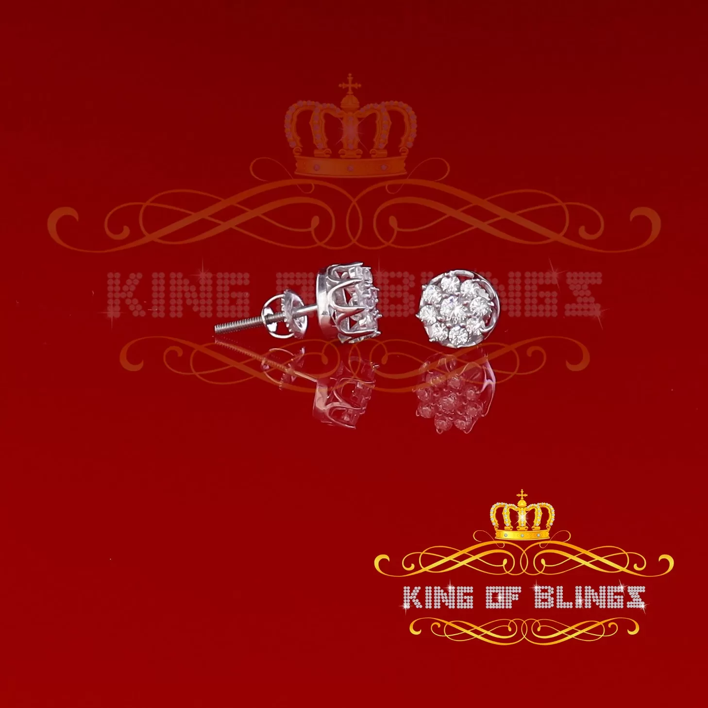 King of Blings- White 925 Silver Cubic 0.14ct Zirconia Women's & Men's Hip Hop Flower Earrings