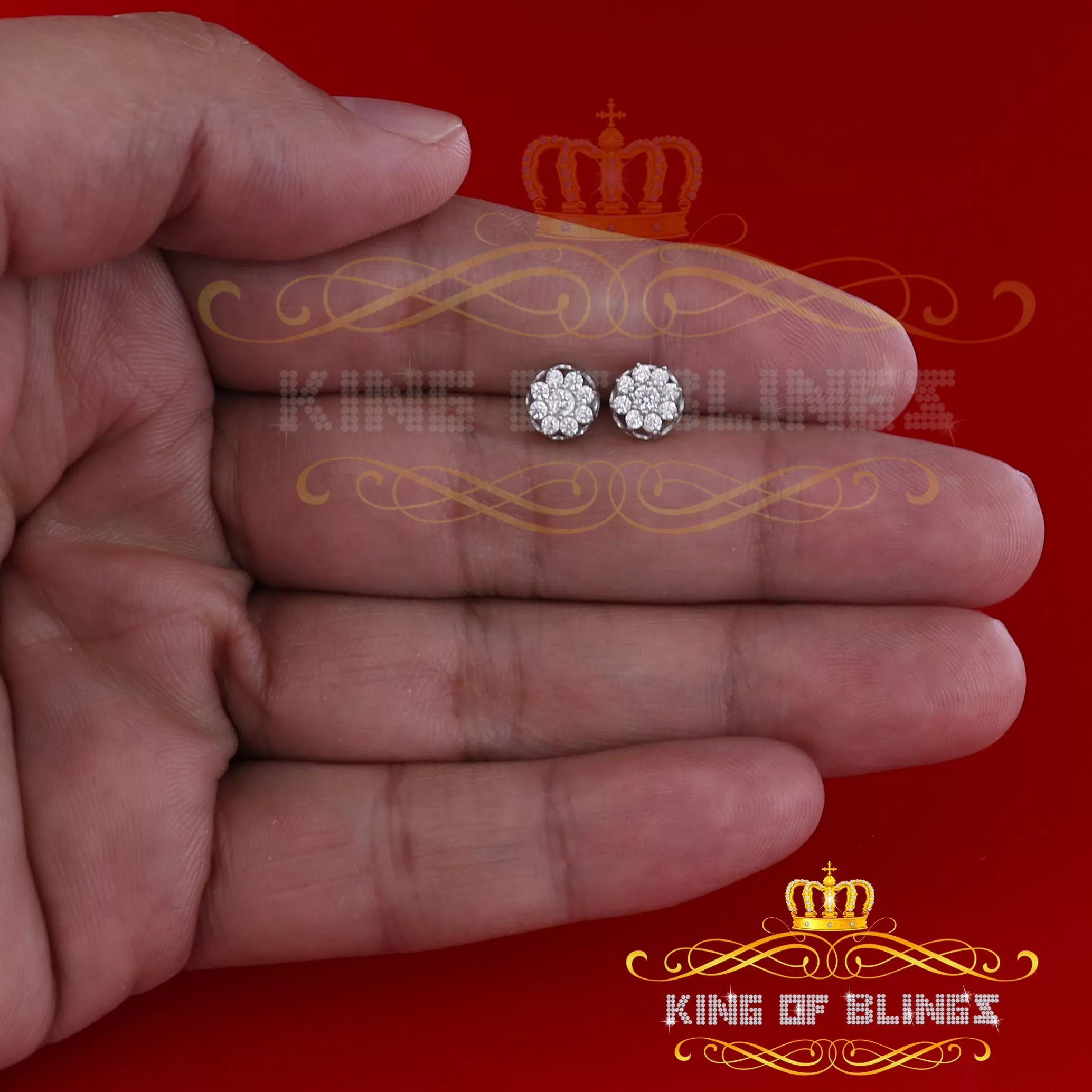 King of Blings- White 925 Silver Cubic 0.14ct Zirconia Women's & Men's Hip Hop Flower Earrings