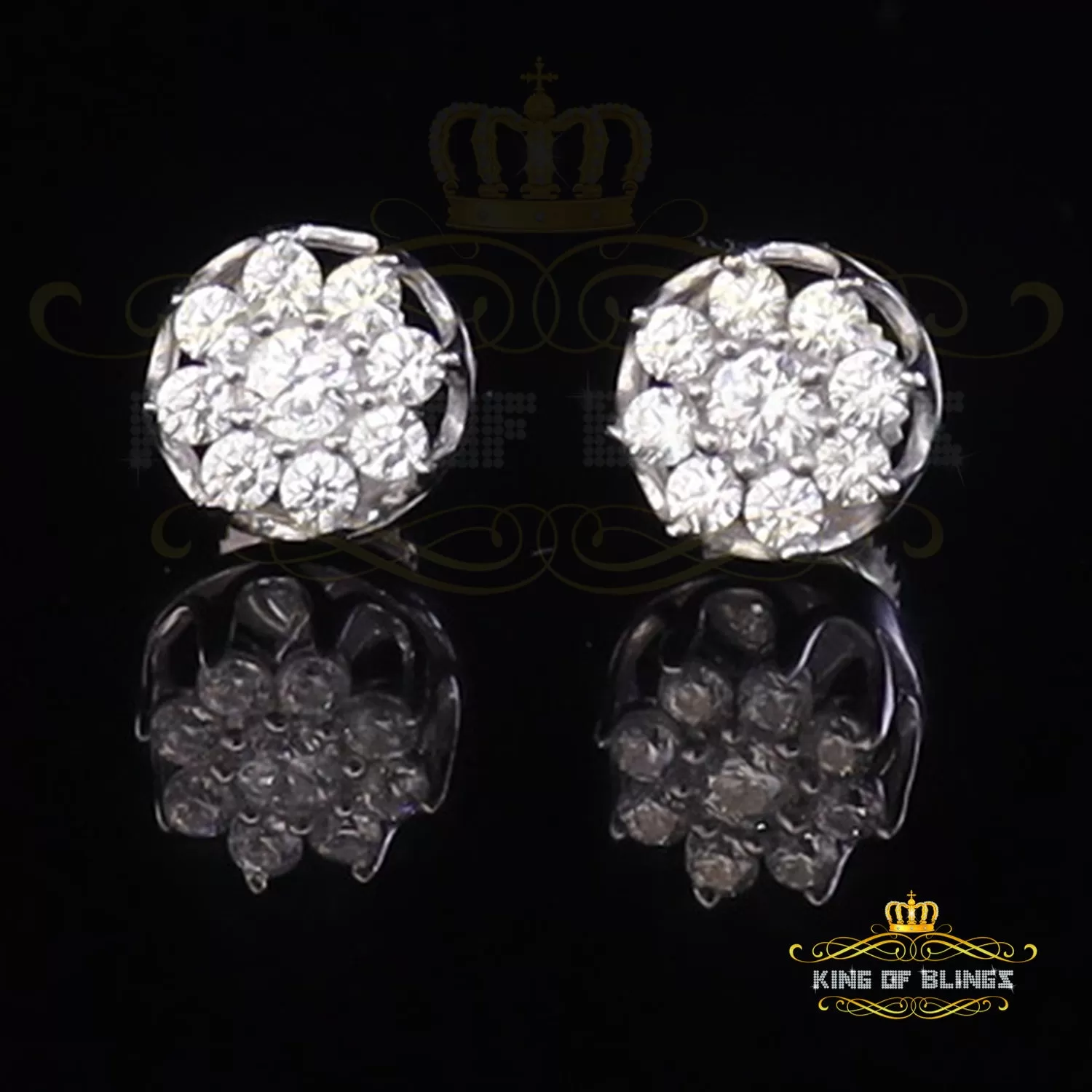 King of Blings- White 925 Silver Cubic 0.14ct Zirconia Women's & Men's Hip Hop Flower Earrings