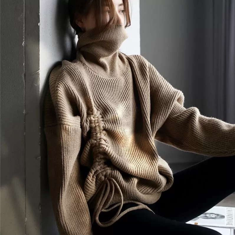 Knit Turtleneck With Drawstring