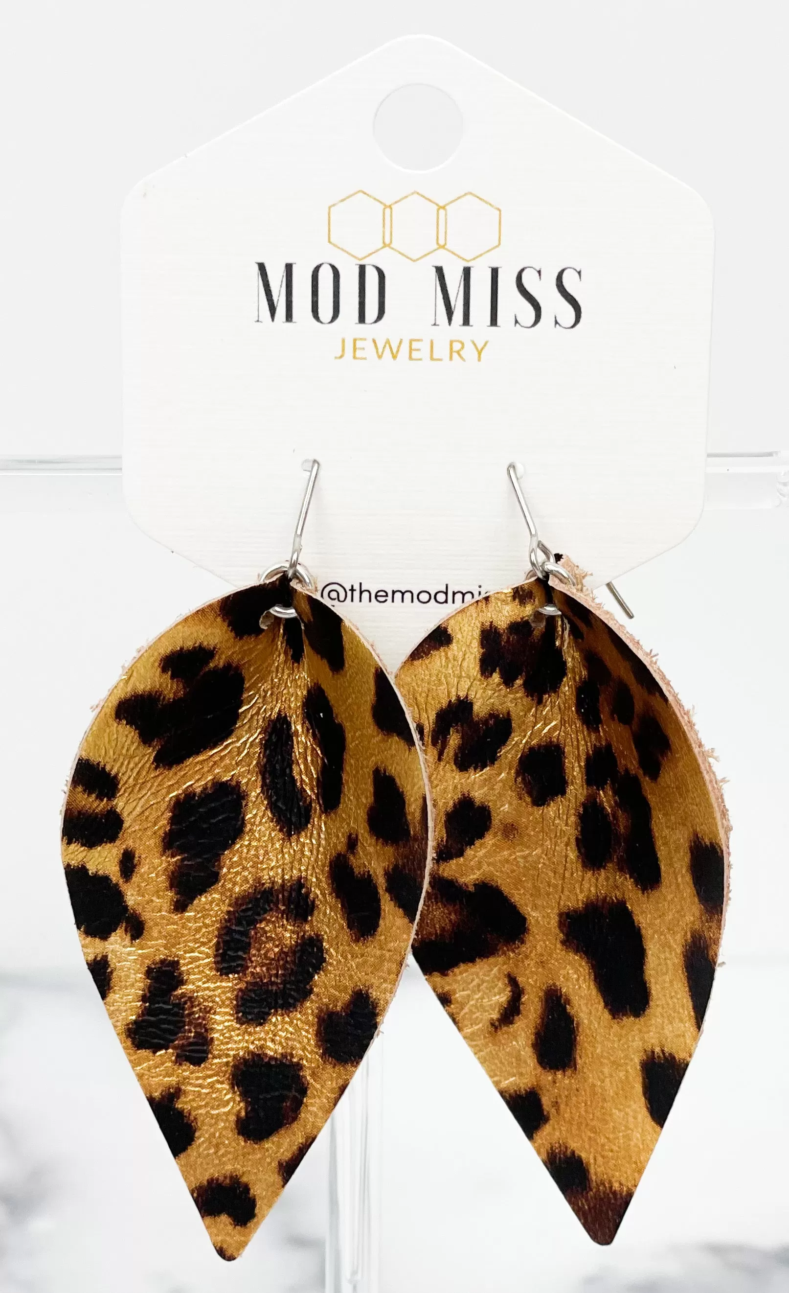 Leather Petal Earring Leopard Metallic