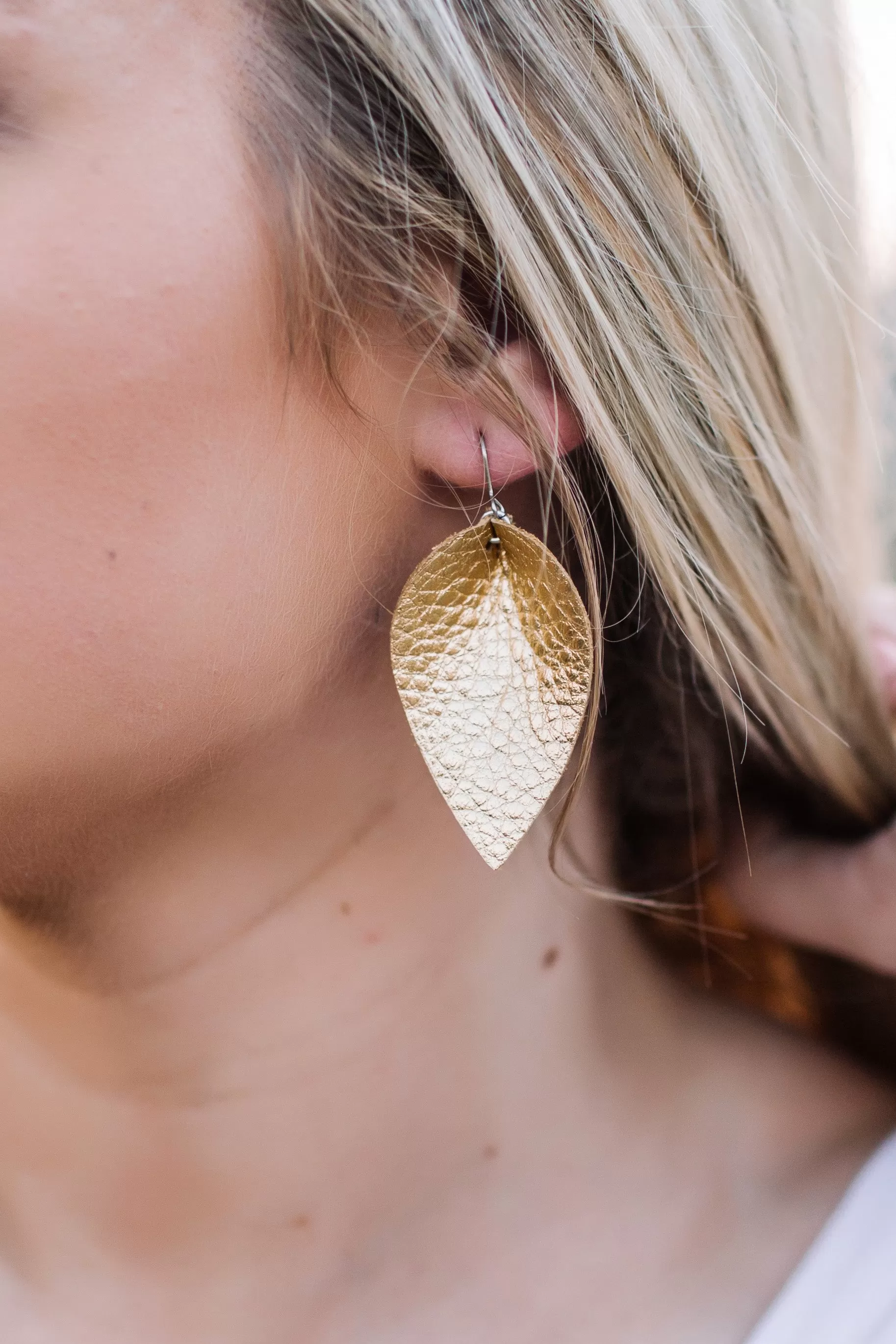 Leather Petal Earring Metallic Gold