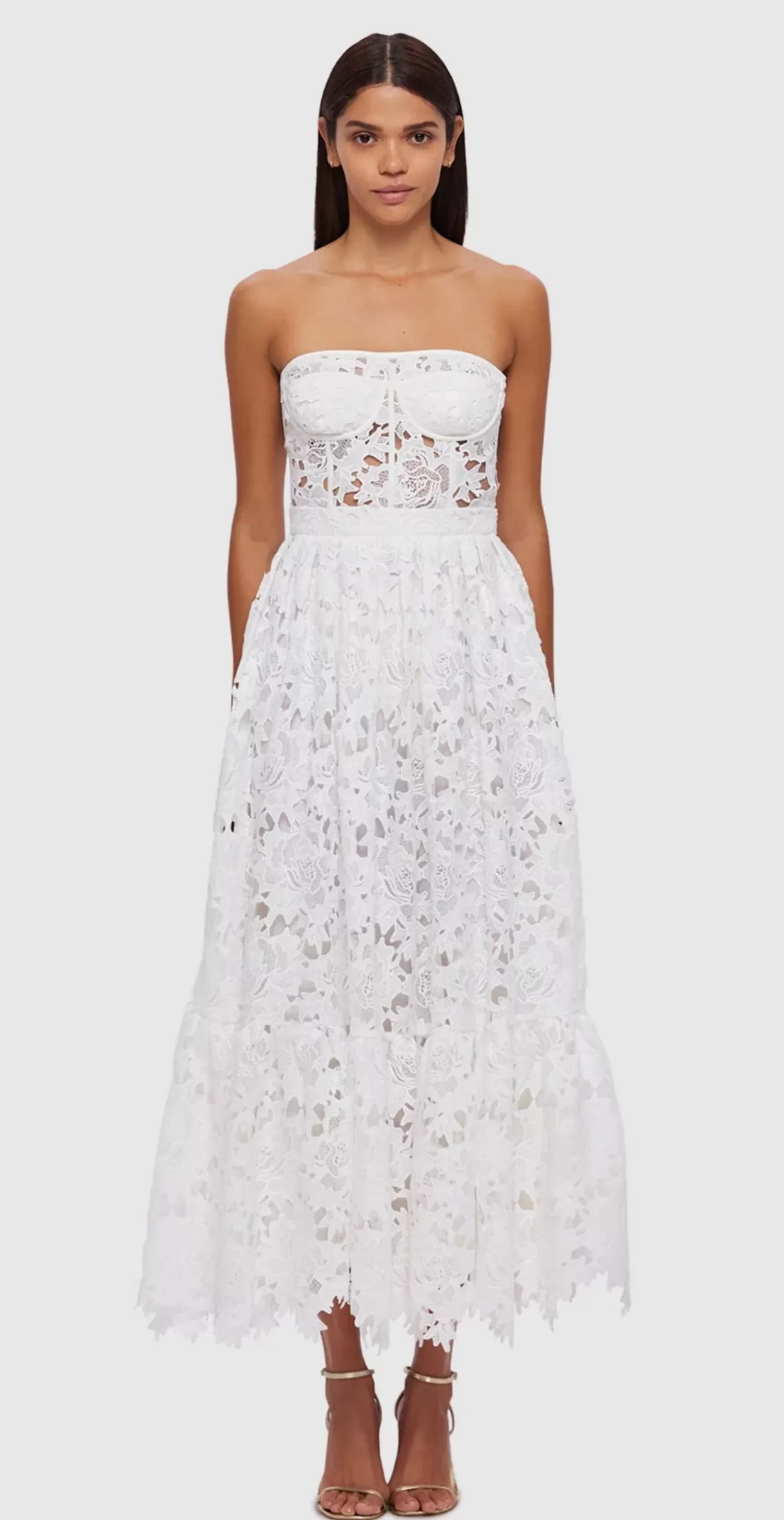 Leo Lin Emilia Lace Bustier Midi Dress