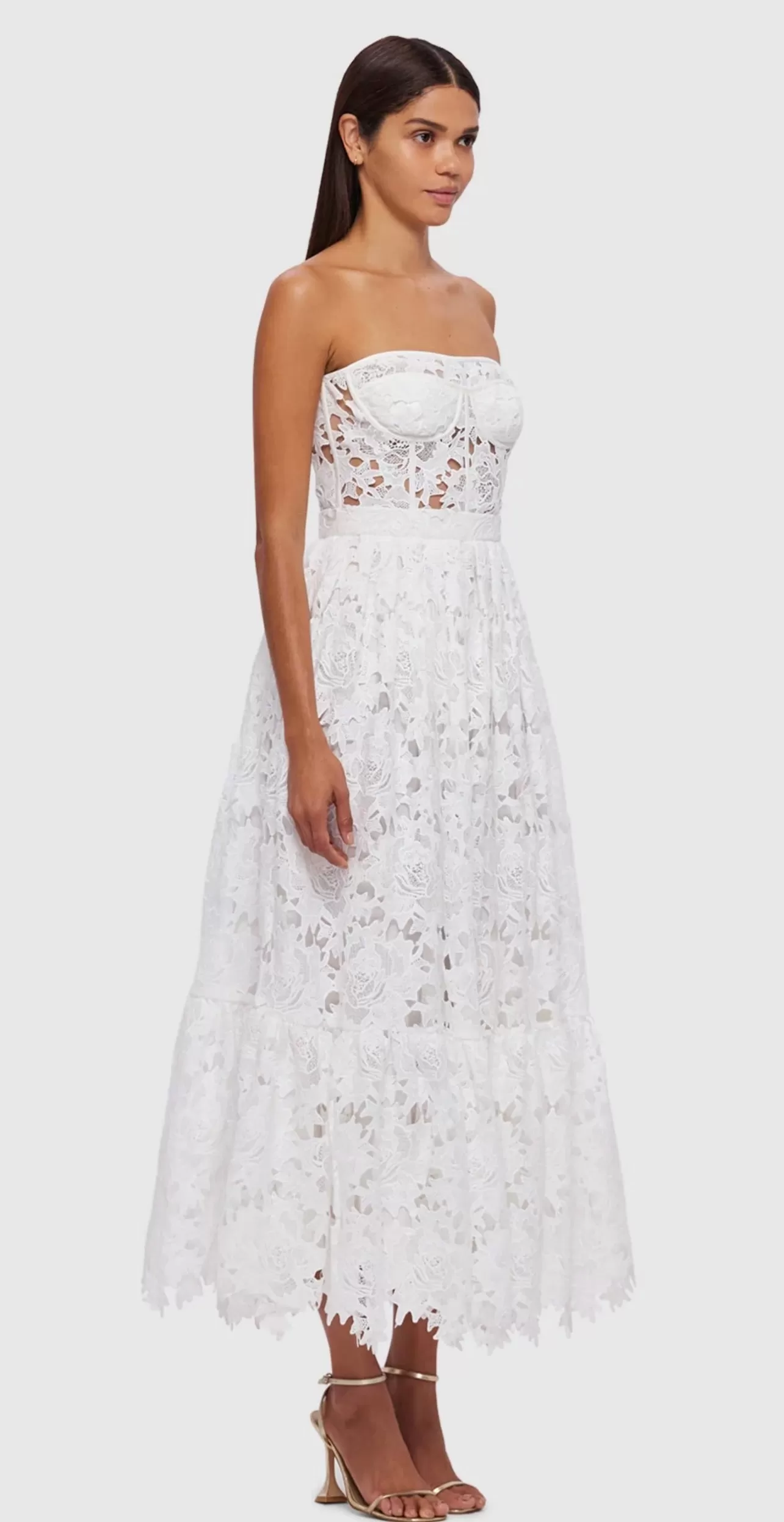 Leo Lin Emilia Lace Bustier Midi Dress