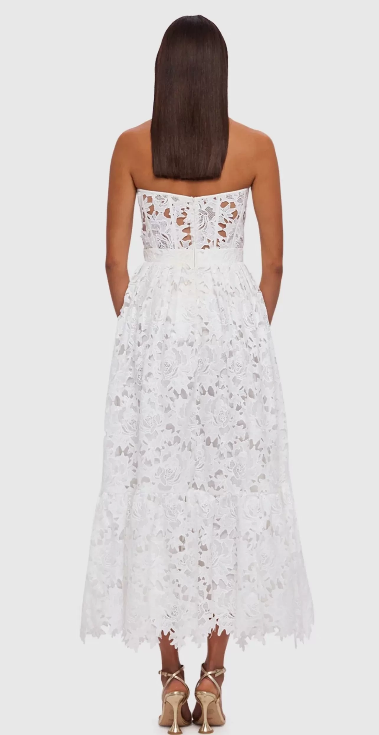 Leo Lin Emilia Lace Bustier Midi Dress