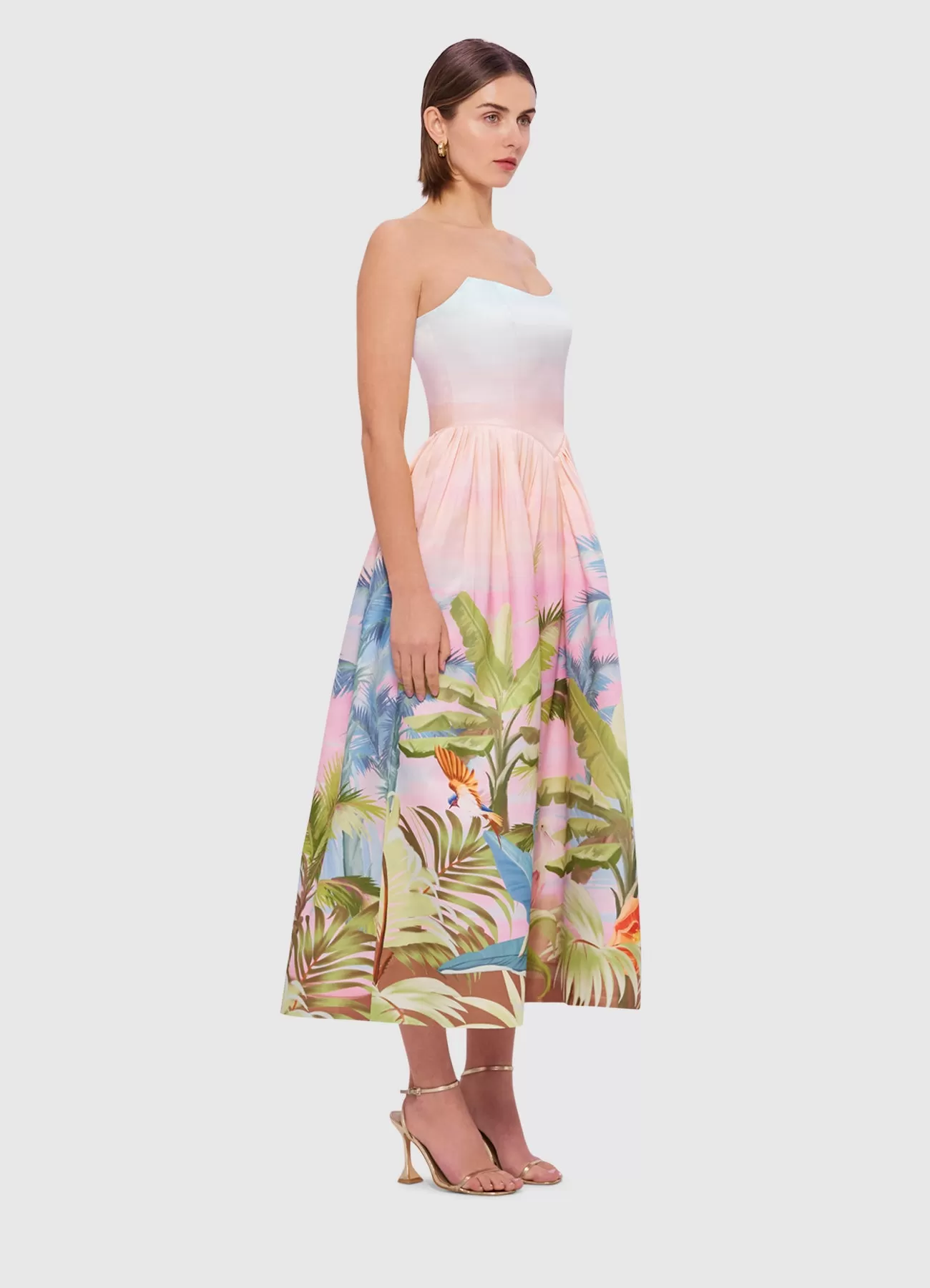 Leo Lin Melanie Bustier Midi Dress - Dreamscape Print