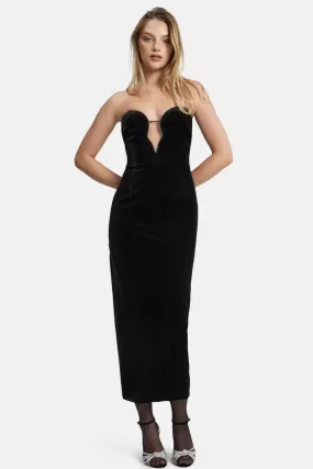 Lilah Velour Midi Dress - Black