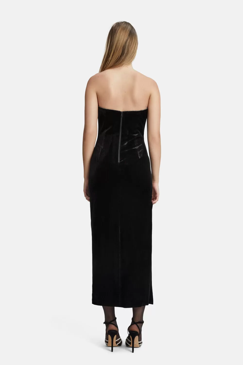 Lilah Velour Midi Dress - Black