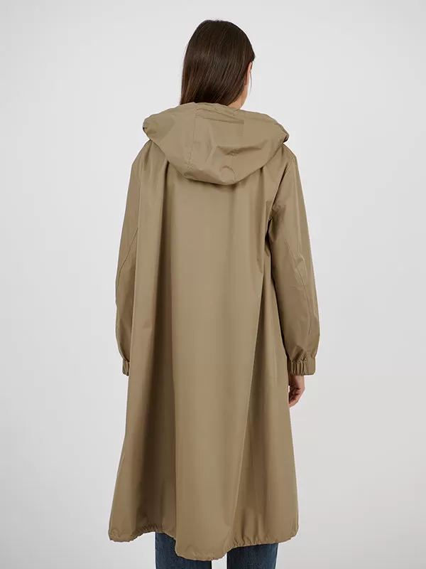 Long Belted Waterpoof Jacket in Mid Khaki