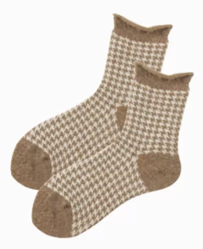 Loose Cuff Cotton Socks | Houndstooth