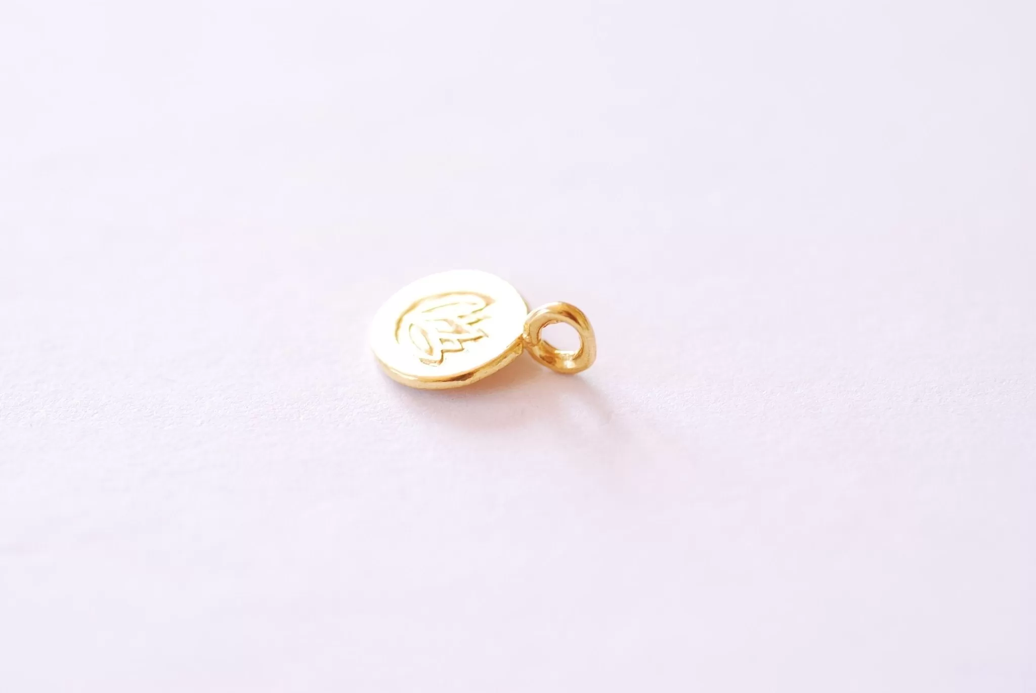 Lotus Flower Wholesale Disc Charm | 18k Gold Plated over Brass Water Lily Round Yoga Ohm Pendant HarperCrown B296