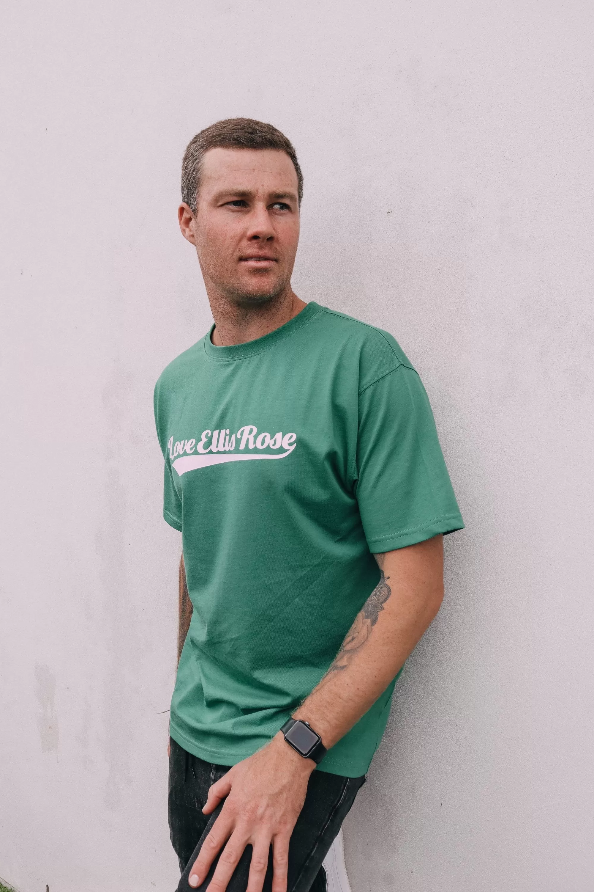 Love Ellis Rose Graphic Oversized Mens Tee - Green & white