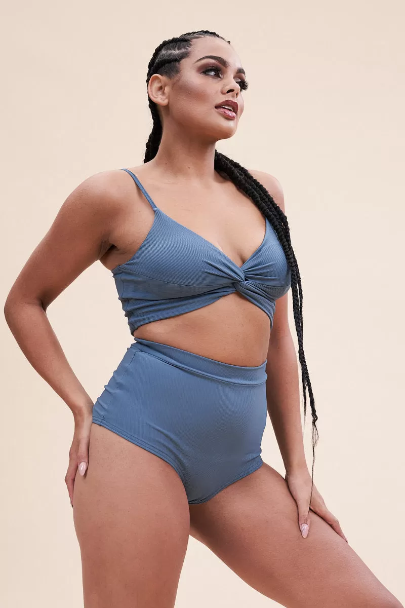 Lunalae Harleen Twist Top - Ribbed Steel Blue