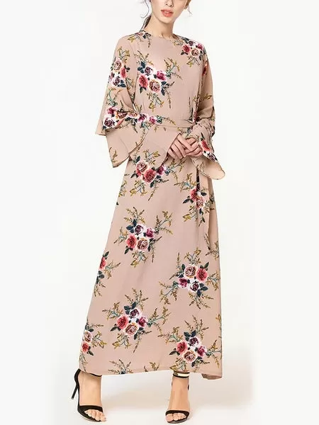 (M-7XL) Kiera Floral Tier Sleeve Plus Size Abaya Hijab Muslim Long Sleeve Maxi Dress (2 Colour)