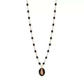 Madone resin charm Classic Gigi Black necklace, Rose Gold, 16.5"