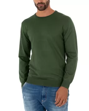 Maglioncino Uomo Casual Maglia Girocollo Tinta Unita Basic Verde Militare GIOSAL-M2496A