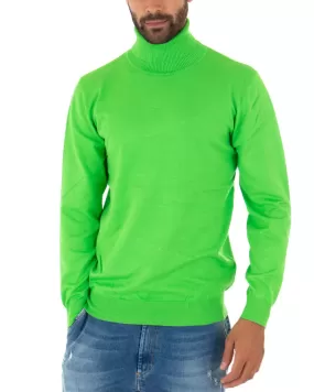 Maglioncino Uomo Maglia Maniche Lunghe Collo Alto Elastico Tinta Unita Verde Acido GIOSAL-M2552A